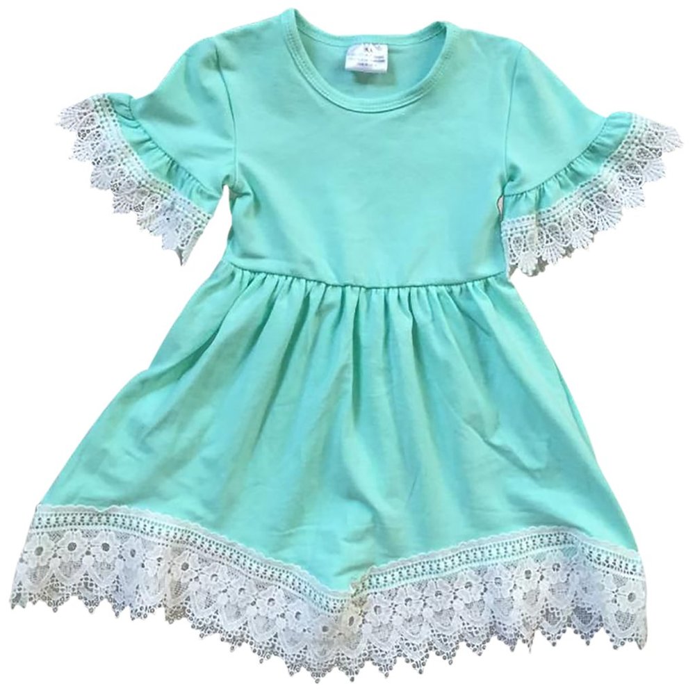 Little Girl Kids Toddler Short Sleeve Lace Hem Casual Party Daily Girl Dress 4-8